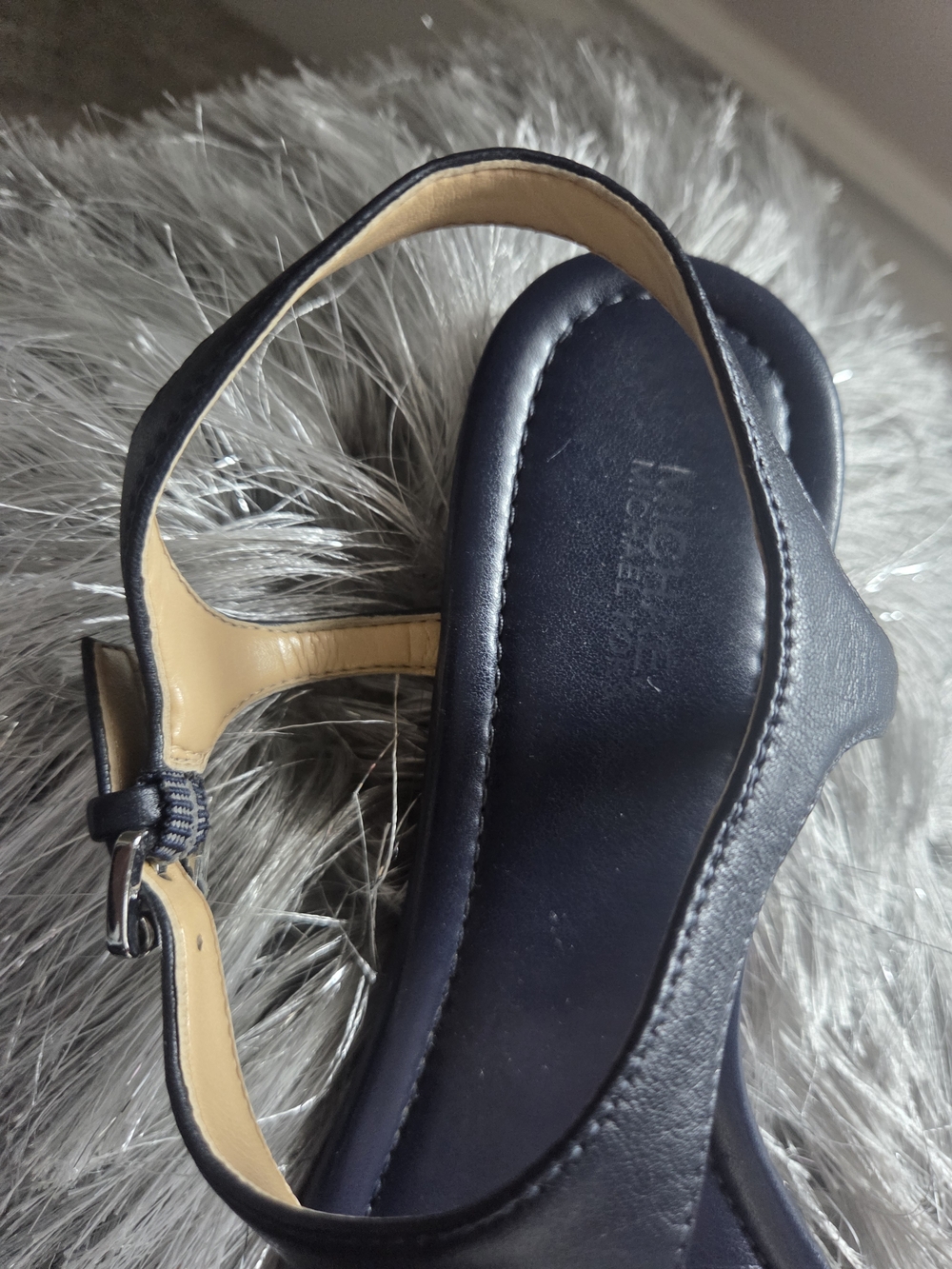 Michael Kors Navy Leather T-Strap Sandals - Picture 6 of 15